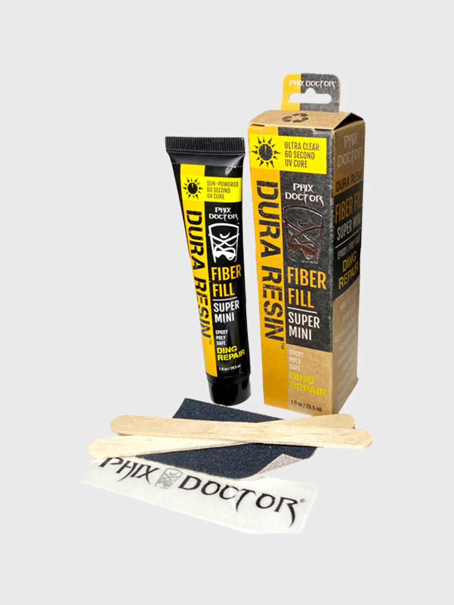 Phix Doctor Dura Resin Fiber Fill Super Mini ding repair kit with sandpaper and applicator sticks